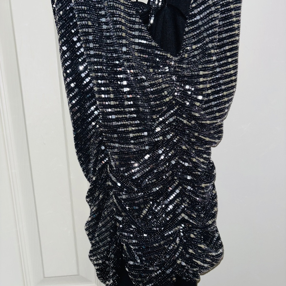 Elegant Black and Silver Sequin Evening Gown